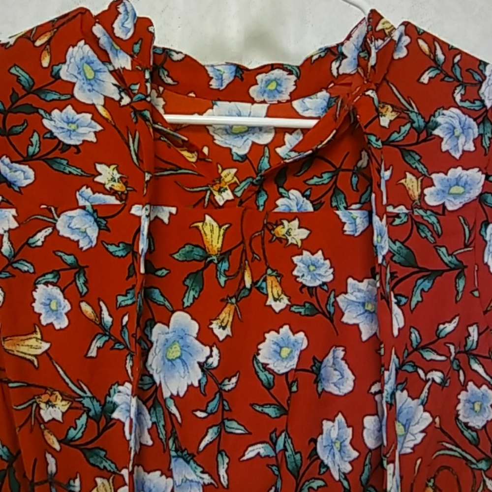 Feminine Red Floral Flowy Career Piece Party Dress Patriotic Transition Piece - Picture 4 of 5
